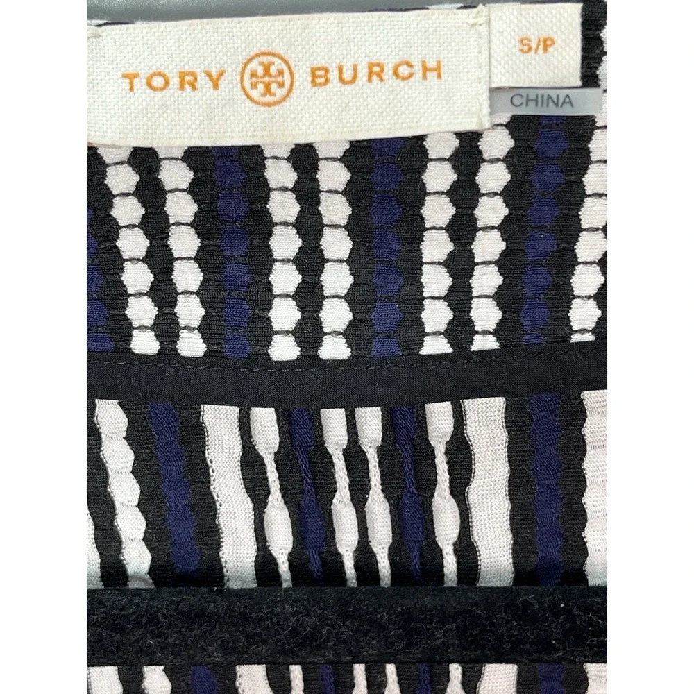 Tory Burch Navy Oxford Stripe Jacquard Wrap Dress Women's Size S‎ Luxury Chic